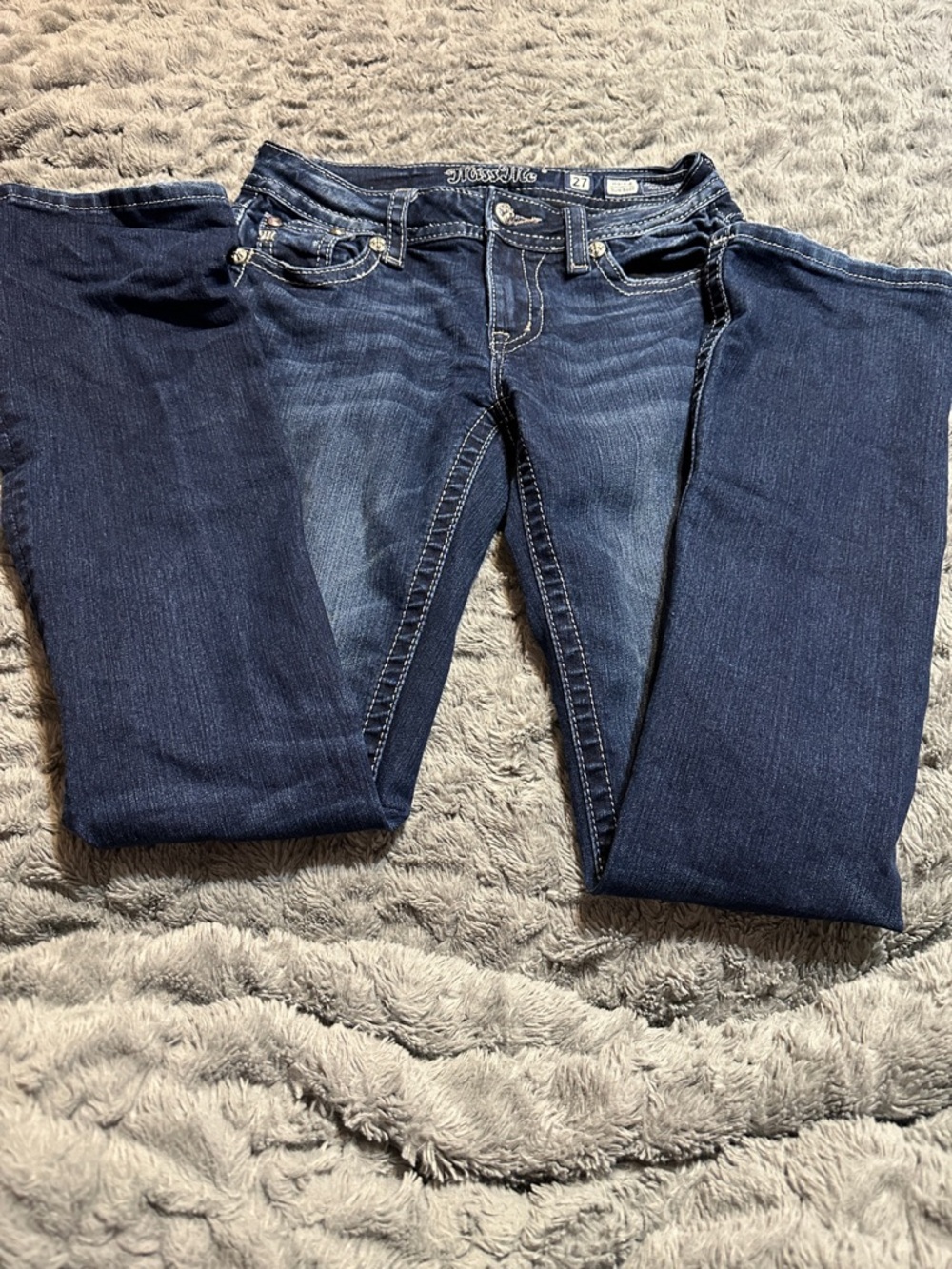 Miss Me Womens Jeans 27 Mid Rise Slim Boot Western Festival Rhinestones BLING